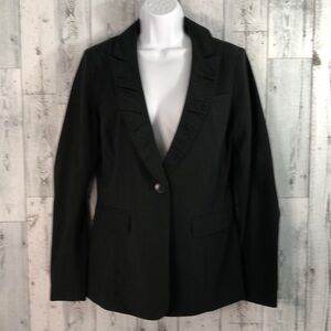CAbi Ruched Black Gold Pin Strip One Button Blazer 6